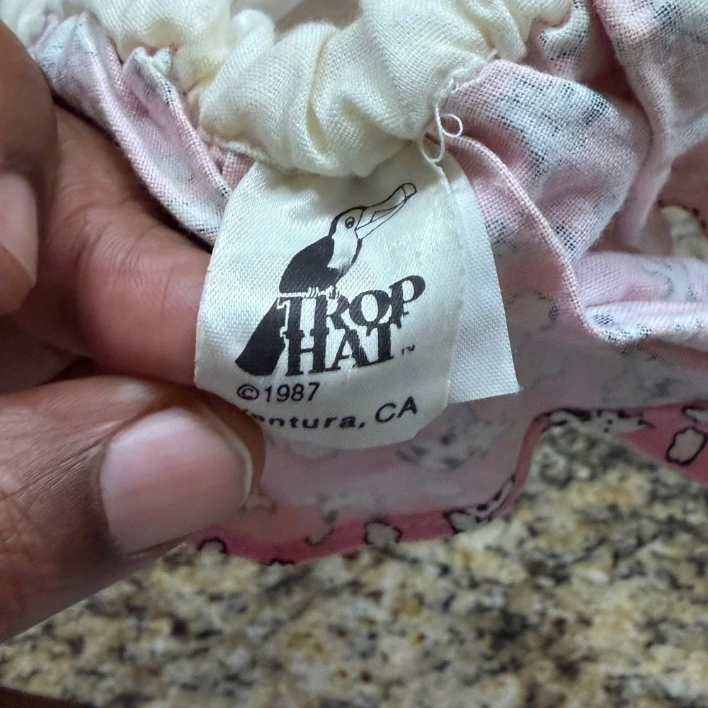 Vintage‎ 1987 Trop Hat Kids Pink Cow Print Flap Sun Hat Made in USA Size M
